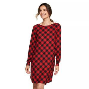 Croft & Barrow RED BUFFALO CHECK Nightgown Nightshirt Long Sleeve Size LARGE NWT